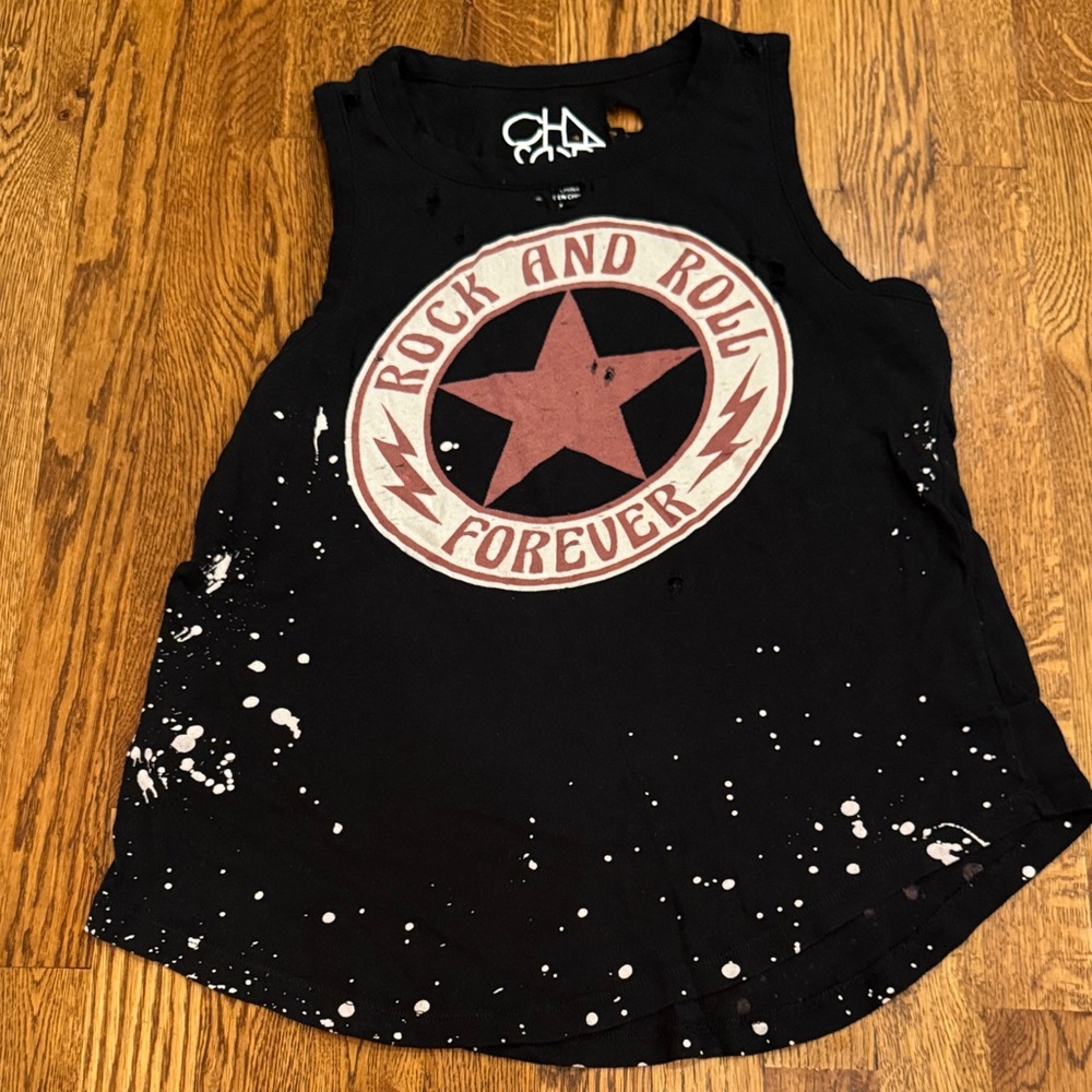 Chaser Women’s Rock and Roll Forever Black Tank Top Size Medium